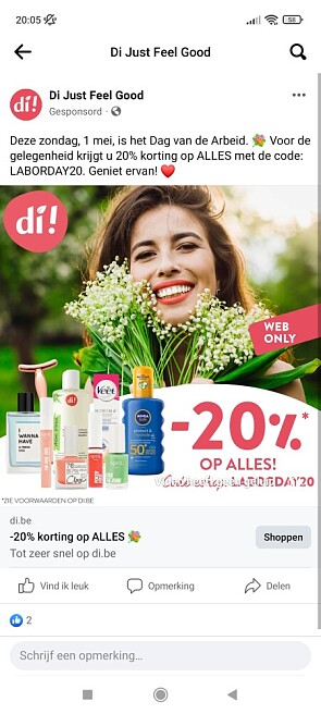 20% korting op ALLES op 1/05