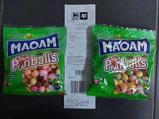 Delhaize 1+1 maoam pinballs. €2,35 betaald.