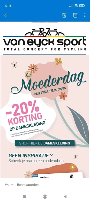 Bij van Eyck sport is er tem 08/05 20% kortin...