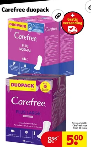 Kruidvat carefree duopack €5,00 ipv €8,98 + e...