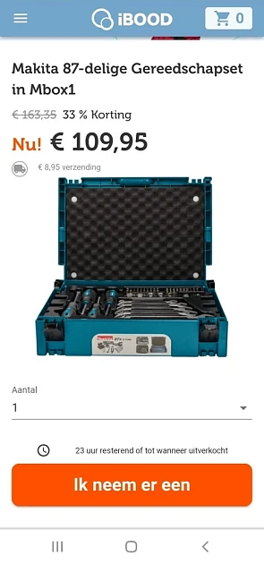 ibood.com dagdeal makita gereedschapsset nu €...