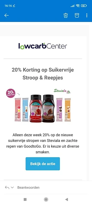 Bij lowcarbcenter is er deze week 20% op de n...