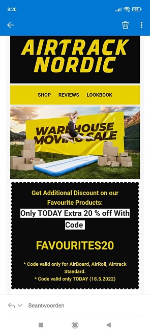 20% korting op AirBoard, AirRoll, Airtrack St...