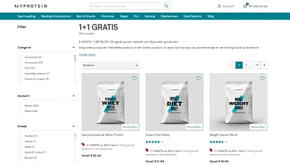 Bij myprotein is er 1+1 gratis op een selecti...