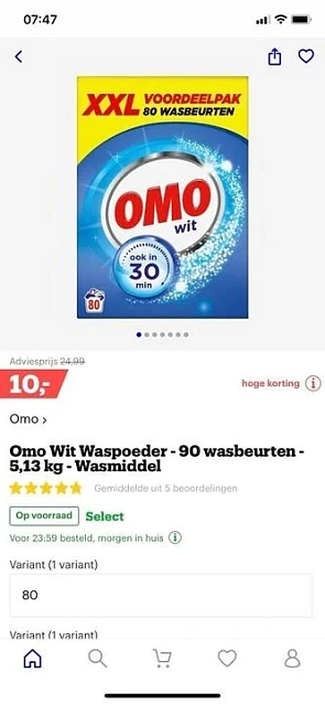 Omo Wit Waspoeder - 90 wasbeurten - 5,13 kg...