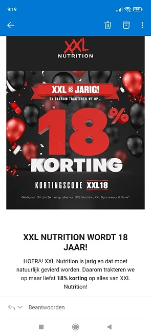 18% korting op alles van XXL Nutrition, xxl s...