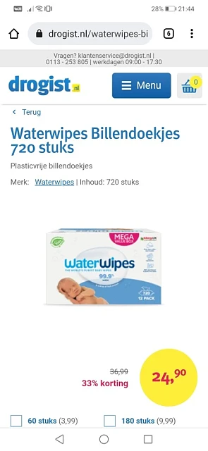 Waterwipes billendoekjes12 pack voor slecht 2...