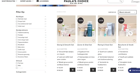 Bij Paula's choice is er 20% korting op sets...