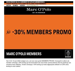 Member promo bij Marc O'Polo van 03/06-12/06:...
