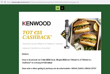 Kenwood tot €25 cashback Koop in de periode...