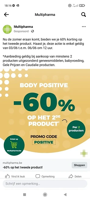 60% korting op het tweede product, geldig van...