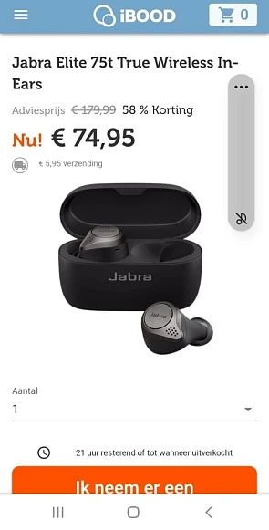 ibood.com dagdeal jabra elite 75t wireless nu...