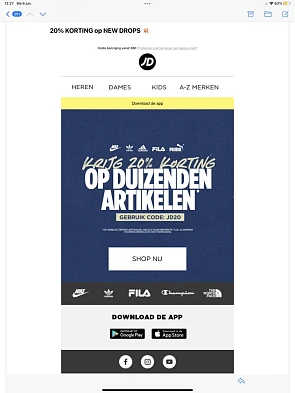 JD Sports 20 % op geselecteerde artikelen