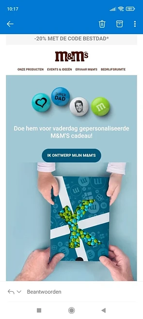 20% korting op uw bestelling bij m&m