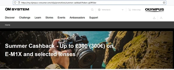 OLYMPUS Zomer Cashback - Tot €300 op E-M1X en...