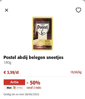 Bij Colruyt Postel kaas aan 50% vanaf 2 stuks...