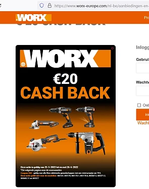 Worx € 20 CASH BACK Voorwaarden: · Deze acti...
