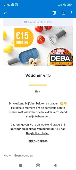 €15 korting bij aankoop van €50 aan producten...