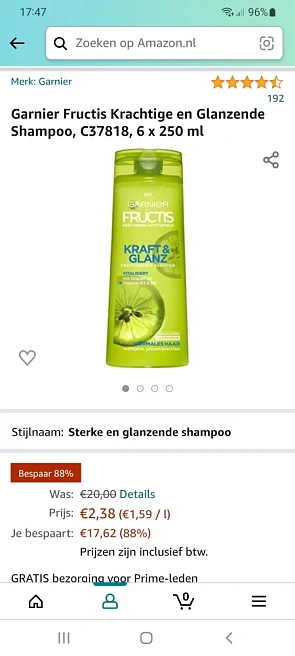Promotie bij amazon, garnier fructis shampoo...