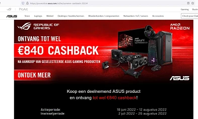 ASUS Summer Cashback 2022 Aankoopperiode: 18...