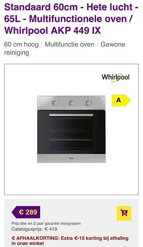 Whirlpool AKP 449 IX inbouwoven gevonden voor...