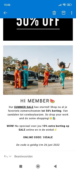 Solden tot -50% en met de code krijg je 10% e...