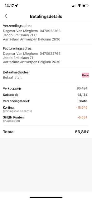 Bij Shein Dankzij het spaarpunten programma...
