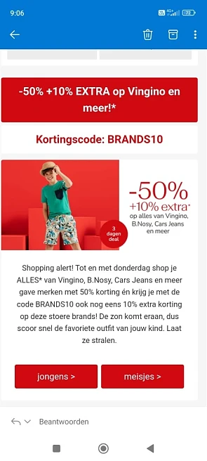 50% korting op Vingino, B.Nosy, Cars Jeans en...