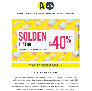 Solden bij A-mode tot -40% op een selectie ar...