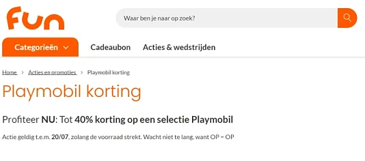 Bij Fun tot 40% korting op playmobile. https:...
