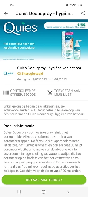 Myshopi 3,5€ cashback quies docuspray hygiene...