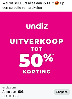 undiz.com alles aan -50% op ee´ selectie arti...