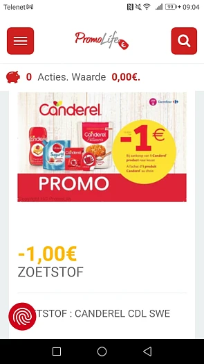 -1€ op canderel zoetstof tem 31 07 22 in verk...