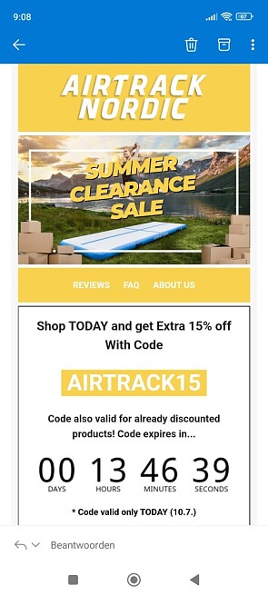 15% korting, ook op reeds afgeprijsde artikel...