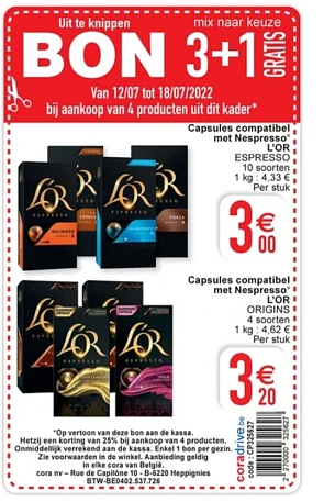 Cora bon 3+1 gratis van 12 tot 18 juli bij aa...