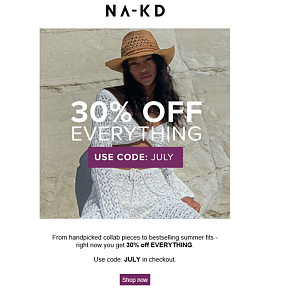 30% korting op alles uitgezonderd sale