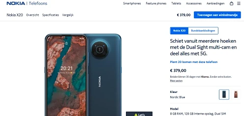 Op coolblue Nokia x20 voor €299 op site van N...