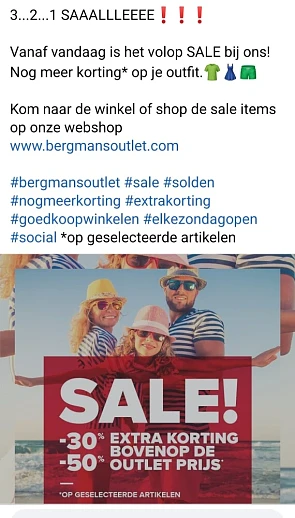 bergmansoutlet.com sale -30% extra korting bo...