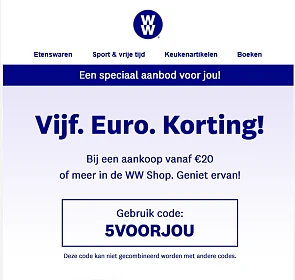 €5 korting bij aankoop vanaf €20 bij weight w...