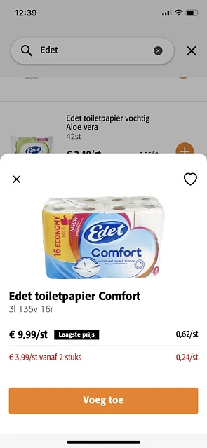Edet toiletpapier comfort 3 liter vanaf 2 pak...