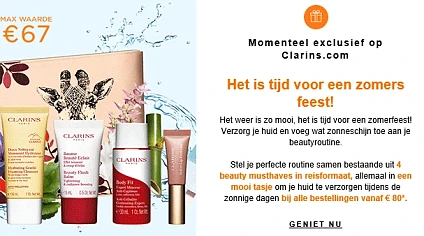 Bij clarins.com krijg je bij aankoop vanaf €8...