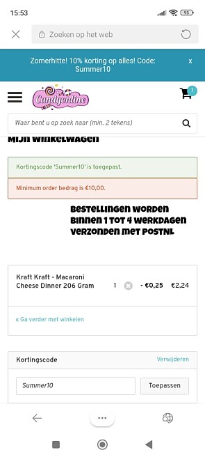 10% korting op het hele assortiment.