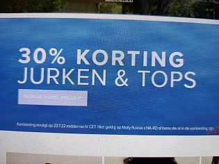 30% korting jurken & tops. Niet geldig op Mol...