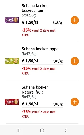 Colruyt sultana €1,50 (reactie AH) maar - 25%...
