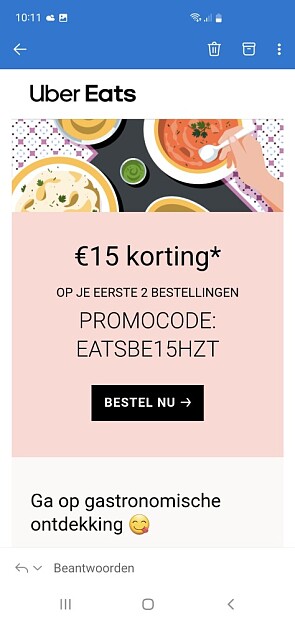 15 euro korting op je eerste 2 bestellingen.