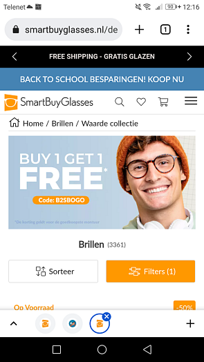 1+1 gratis bij aankoop v een bril