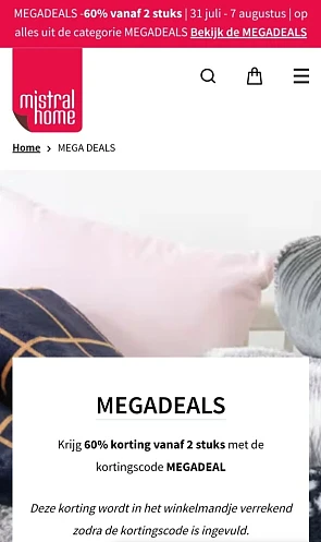 Mistral Home 60% korting bij aankoop van mins...