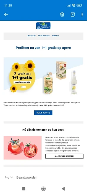 Bij bioplanet is er 1+1 gratis op heel wat pr...
