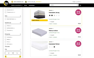 Bij beter bed is er 1+1 op een selectie hoesl...