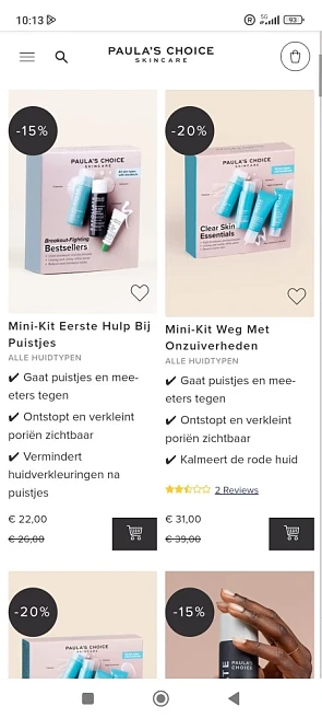 Bij paula's choice skin care is er 15-20% kor...